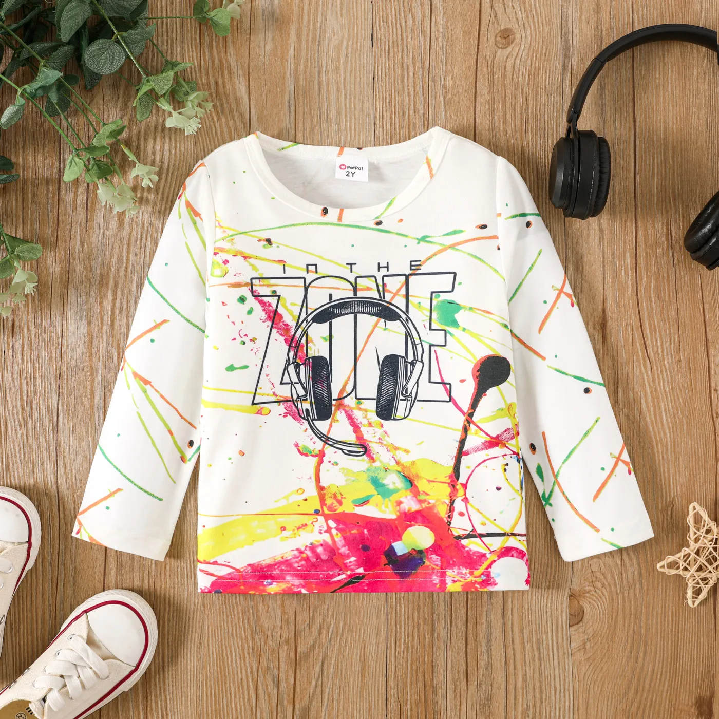 Toddler Boy Headphones Print Long-sleeve Tee   big image 1