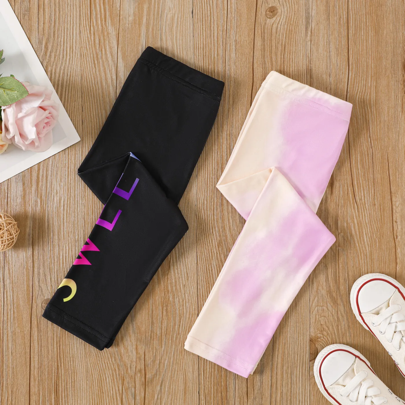 Toddler Girl Letters Print / Tie-dye Leggings  Black image 2