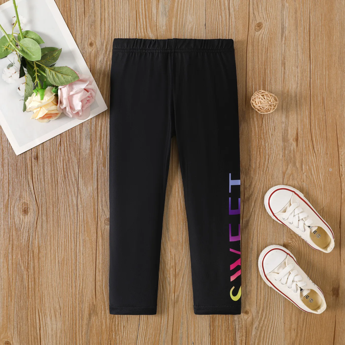 Toddler Girl Letters Print / Tie-dye Leggings  Black big image 1