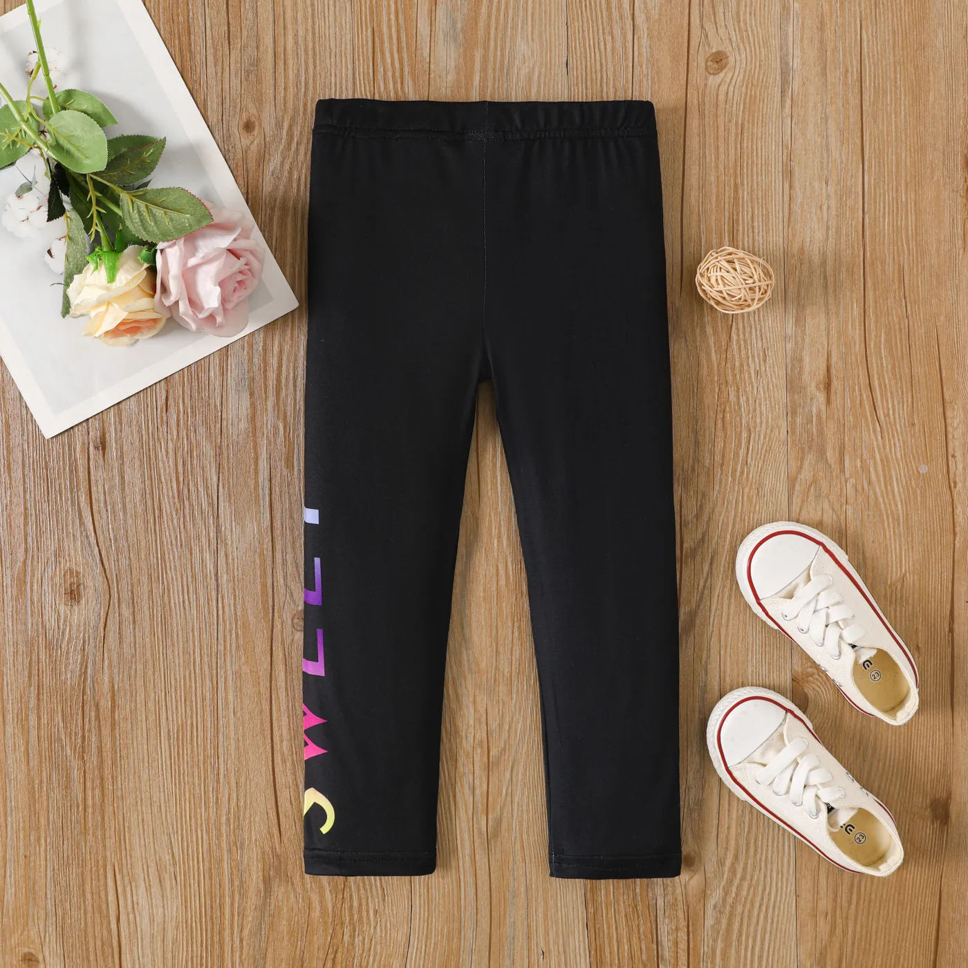 Toddler Girl Letters Print / Tie-dye Leggings  Black image 6