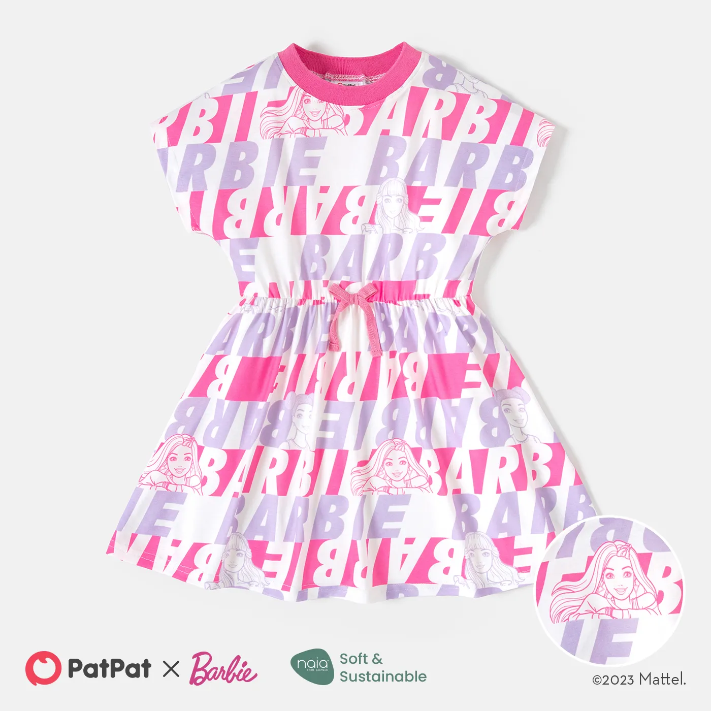Barbie Toddler/Kid Girl Character & Letter Print Naia™ Short-sleeve Dress PinkyWhite