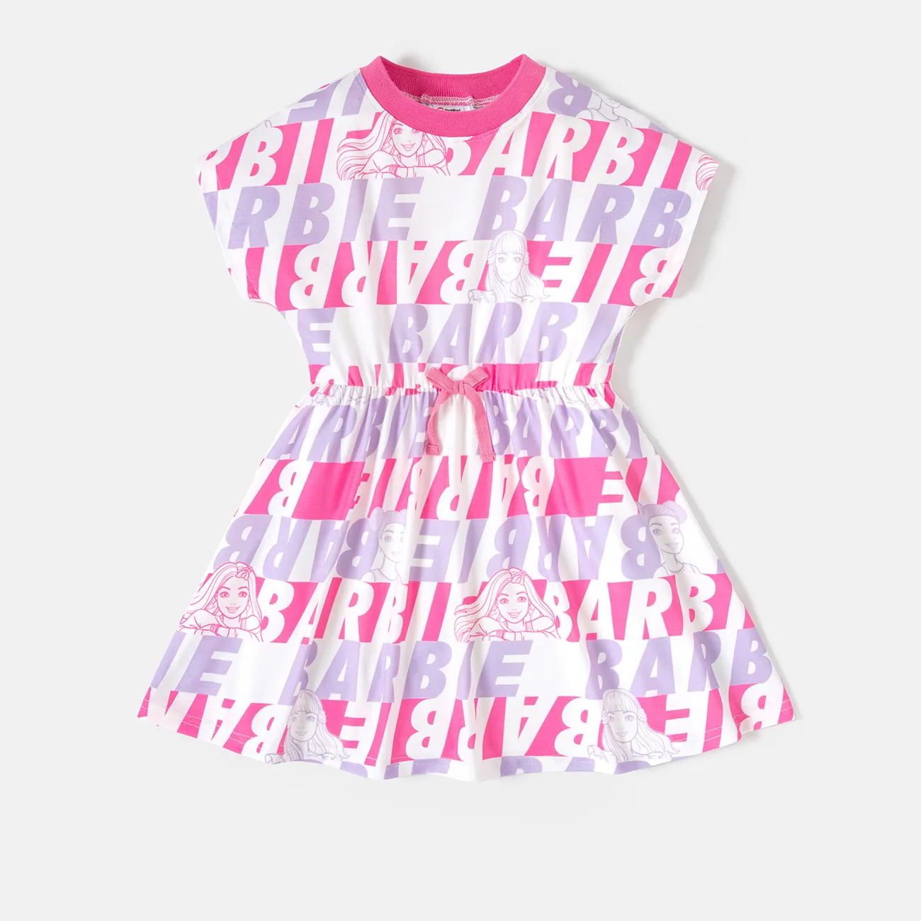 Barbie Toddler/Kid Girl Character & Letter Print Naia™ Short-sleeve Dress PinkyWhite big image 1