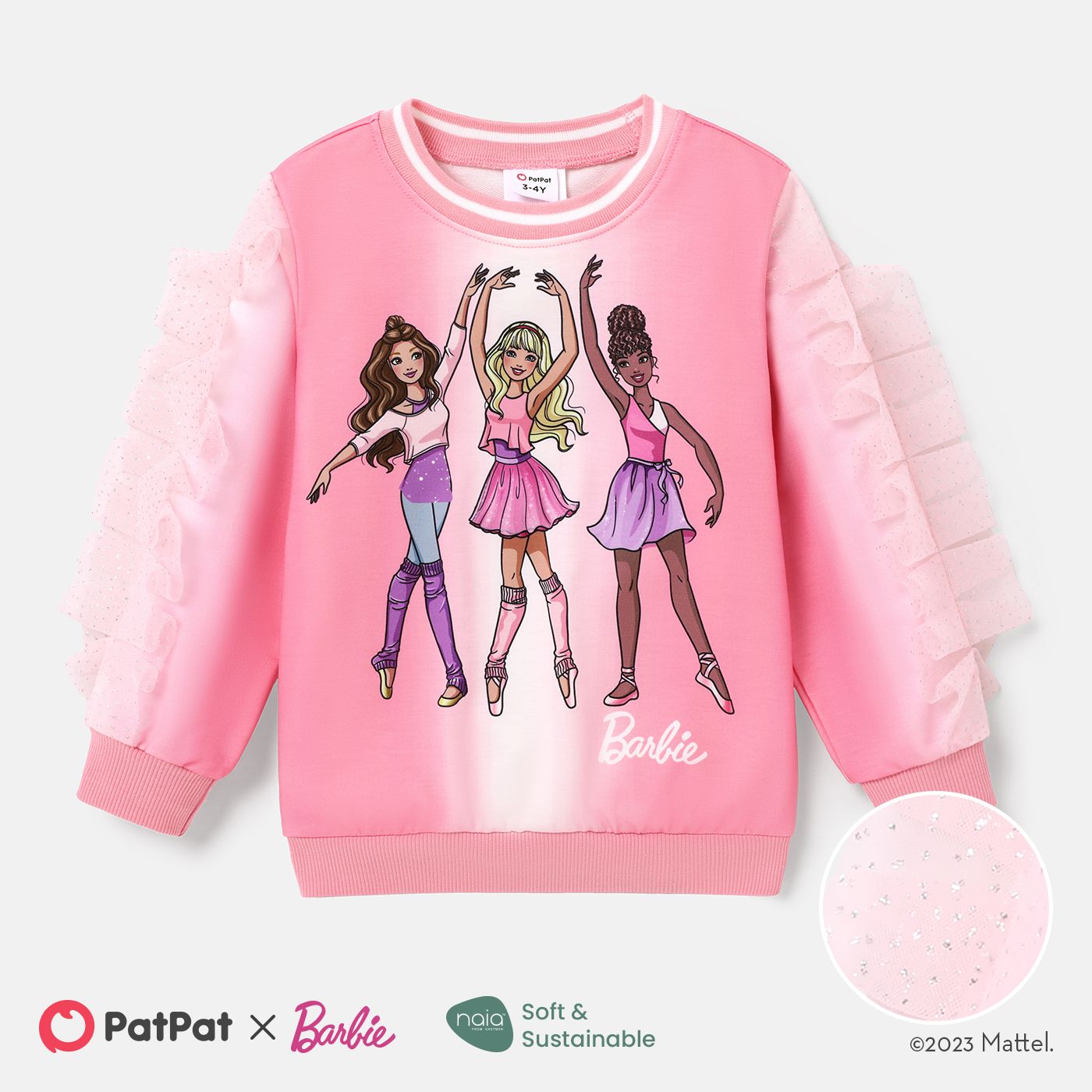 

Barbie Toddler Girl Naia™ Figure Print Mesh Ruched Long-sleeve Pullover