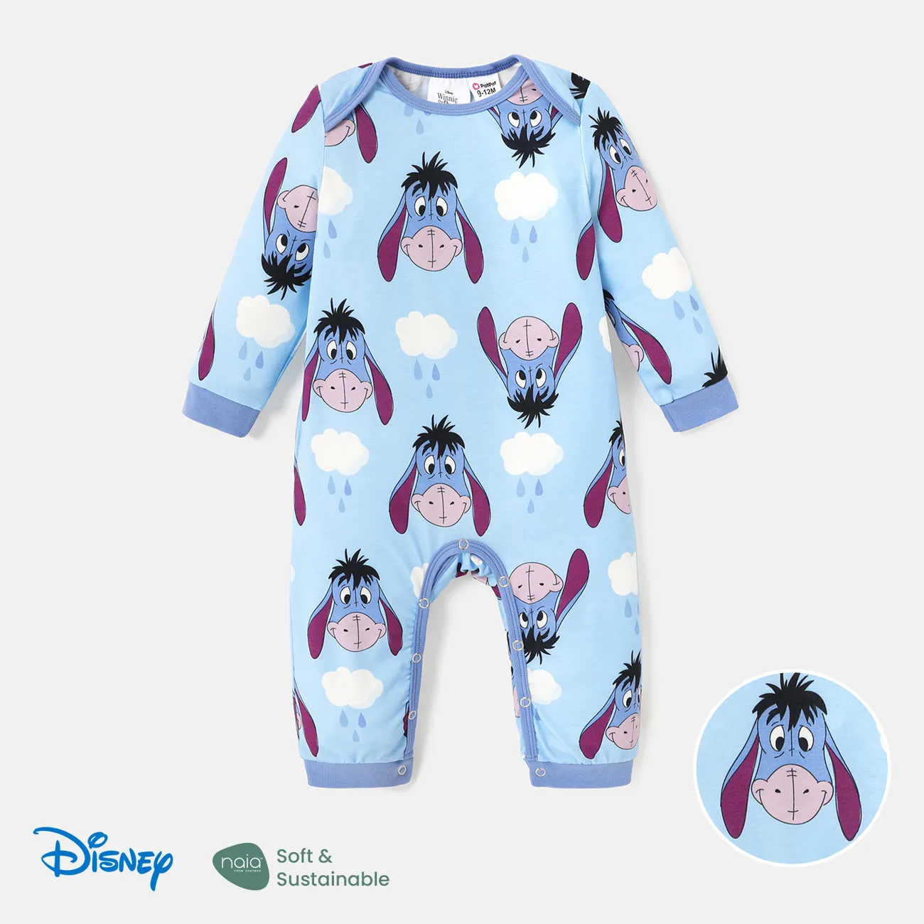 Disney Winnie the Pooh Baby Girl/Boy Naia™ Character Print Long-sleeve Jumpsuit  Blue big image 1