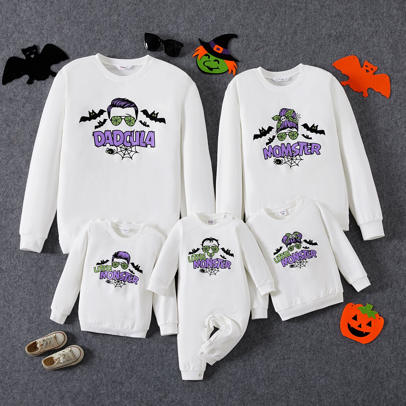 

Halloween Family Matching Letter& Bat Print Long Sleeve Tops
