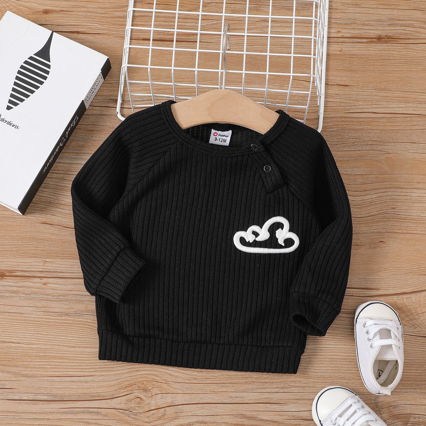 Baby Boy/Girl Ribbed Embroidery Long-sleeve Sweatshirt