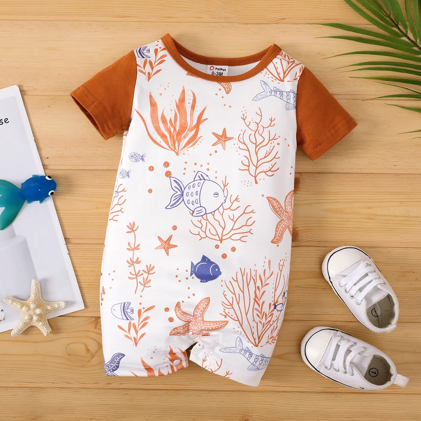Bebé Unissexo Costuras de tecido Infantil Manga curta Macacão curto colorblock big image 1