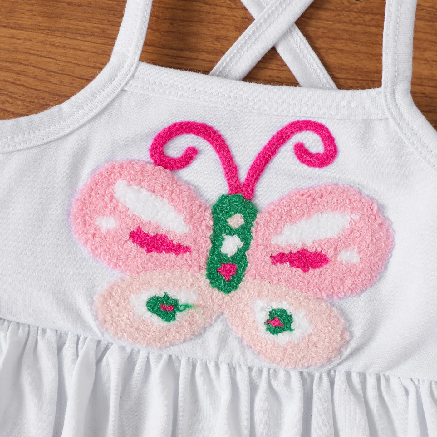 2pcs Toddler Girl Butterfly Embroidery Peplum Camisole and Ripped Shorts Set Pink image 3