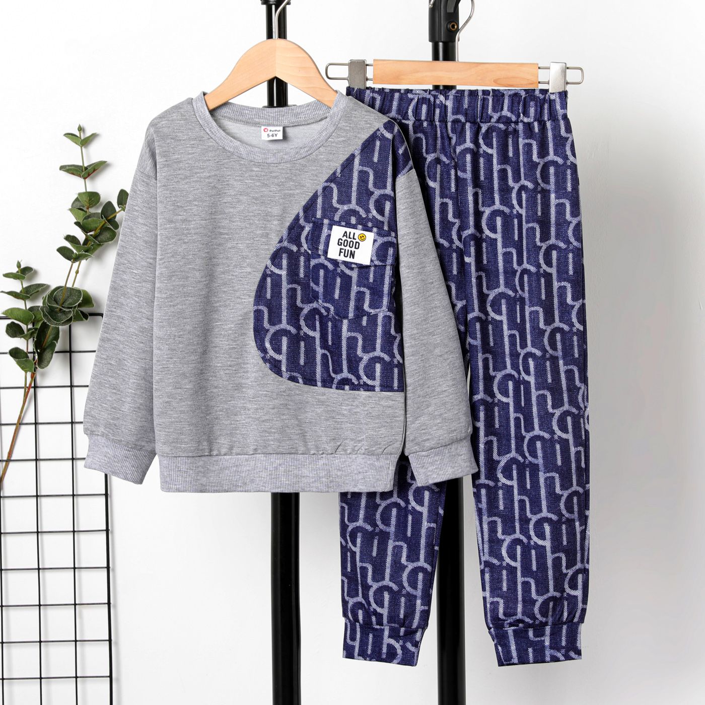 2pcs Kid Boy Letter Print Pullover Sweatshirt Et Pantalon Set