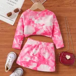 2pcs Toddler Girl Heart Print Tie Dye Long-sleeve Top and Skirt Set   image 2