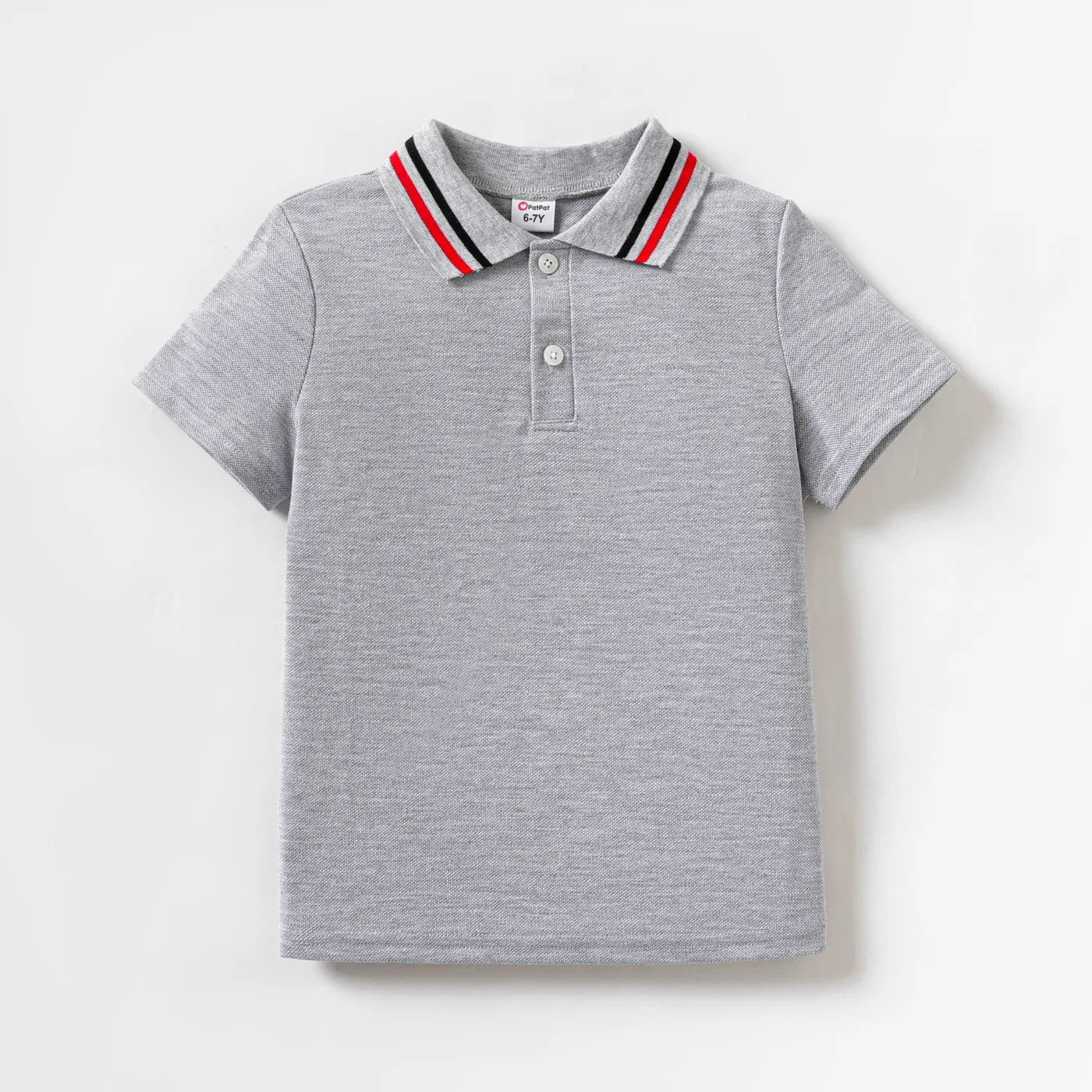 Kid Boy Striped Polo Neck Short-sleeve Tee  Grey