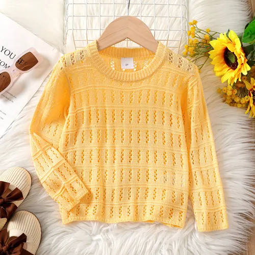Toddler Girl Solid Hollow Long-sleeve Sweater 