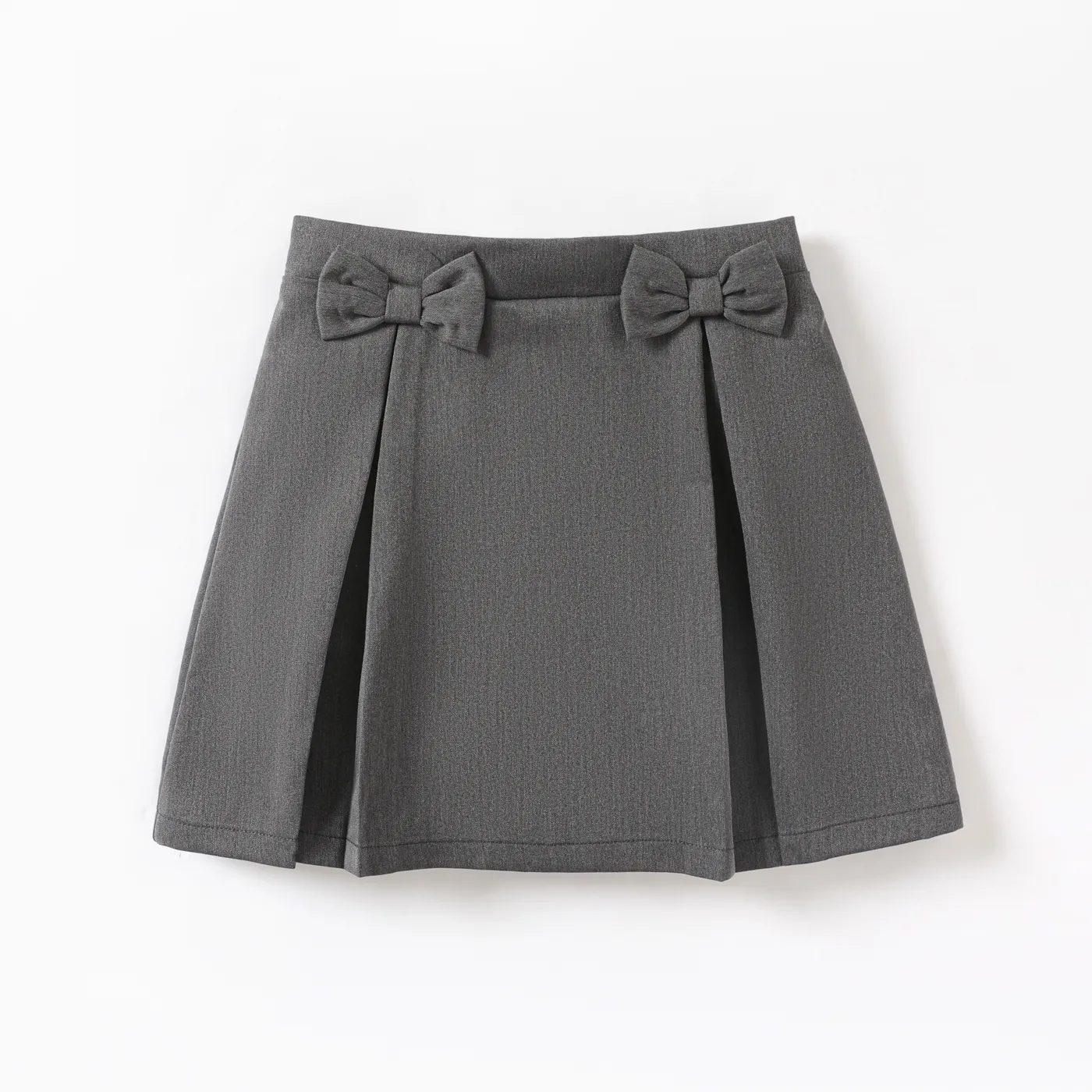 Kid Girl Bow Decor Solid Pleated Skirt  Dark Grey big image 1