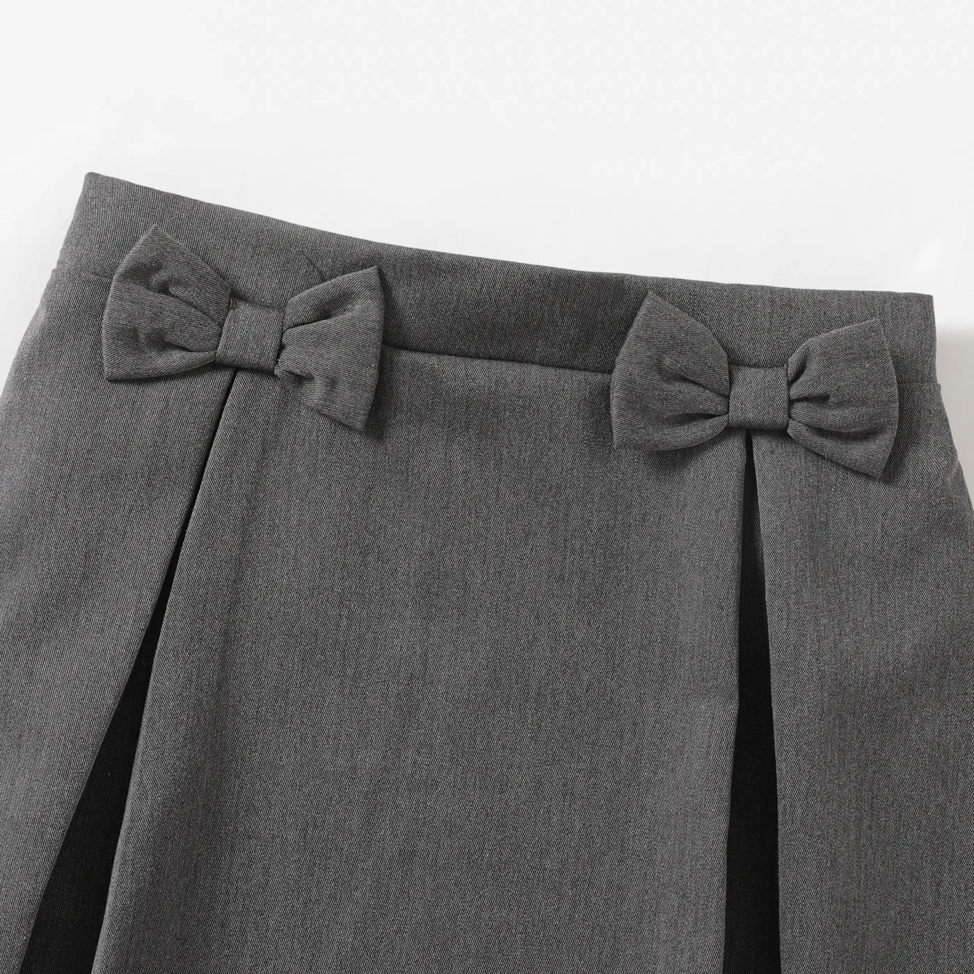 Kid Girl Bow Decor Solid Pleated Skirt  Dark Grey image 3