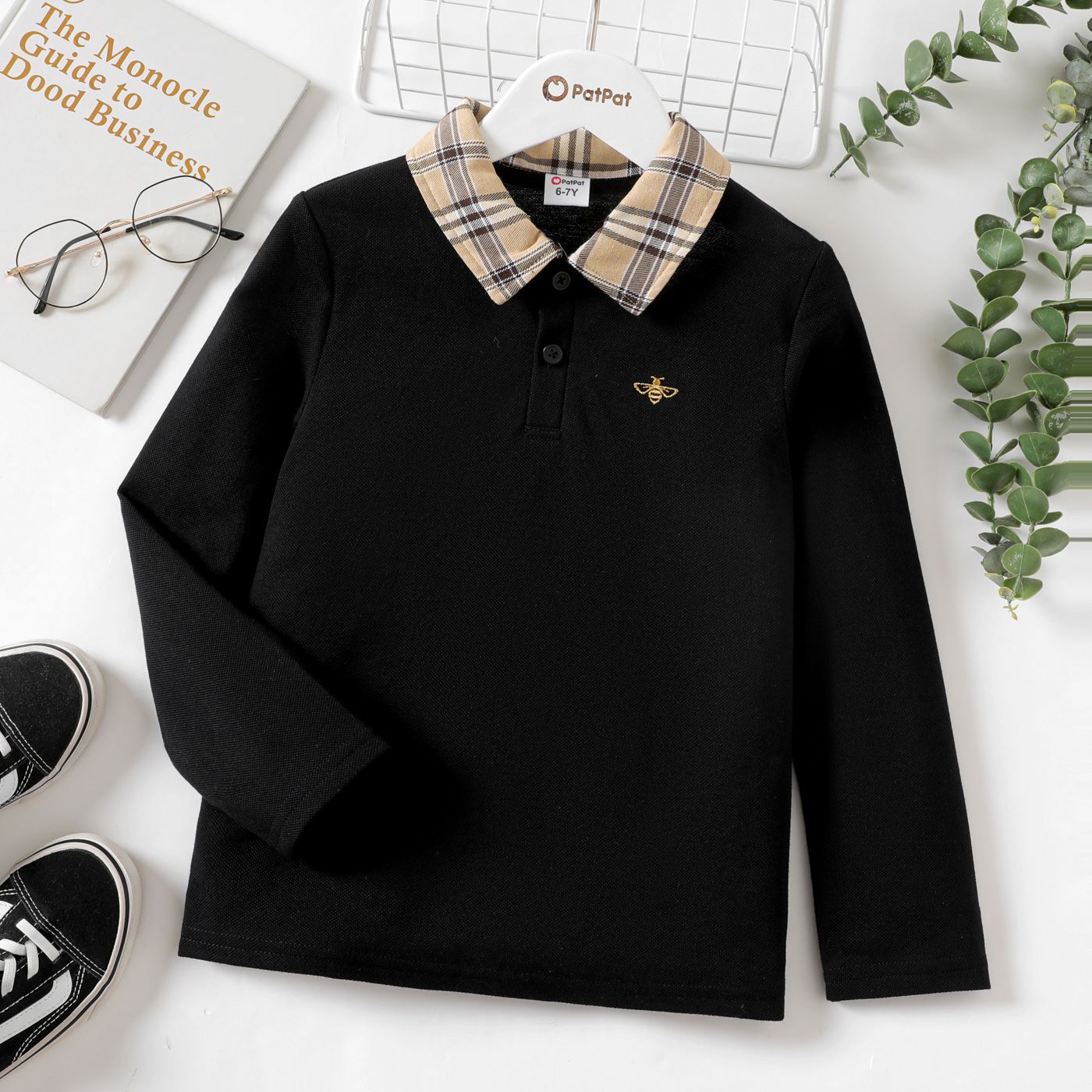 

Kid Boy Bee Graphic Lapel Collar Long-sleeve Top