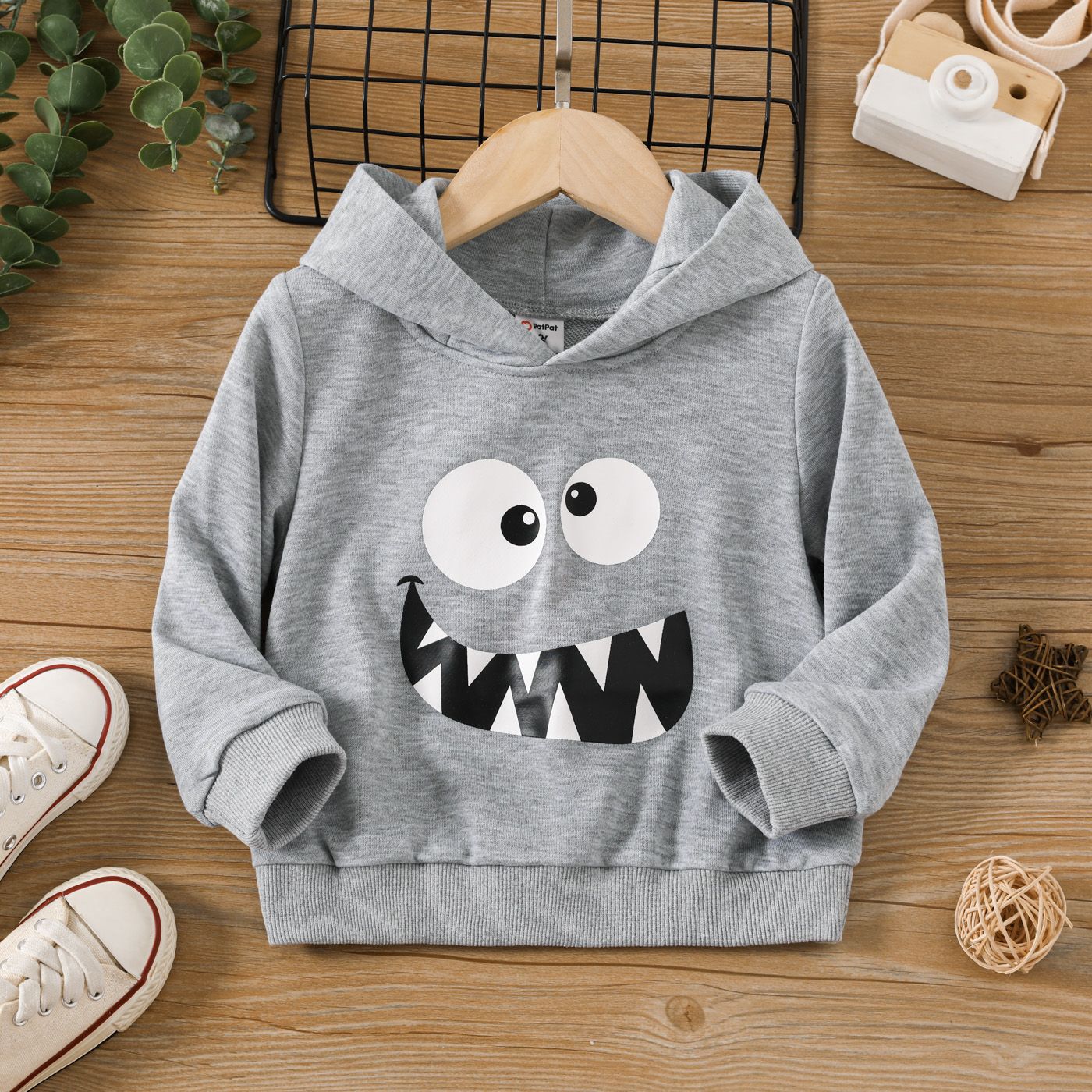 Toddler Boy Novelty Face Graphic Long-sleeve Hoodie