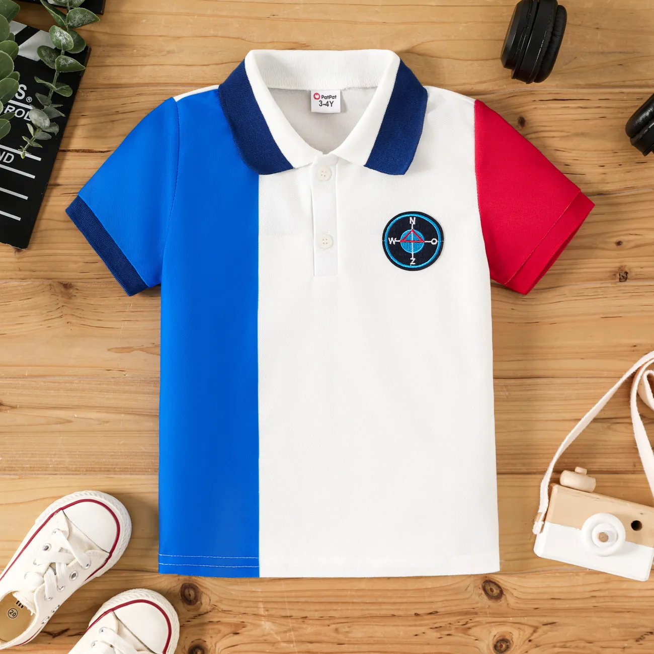 Toddler Boy Compass Graphic Colorblock Polo Neck Tee   OffWhite big image 1