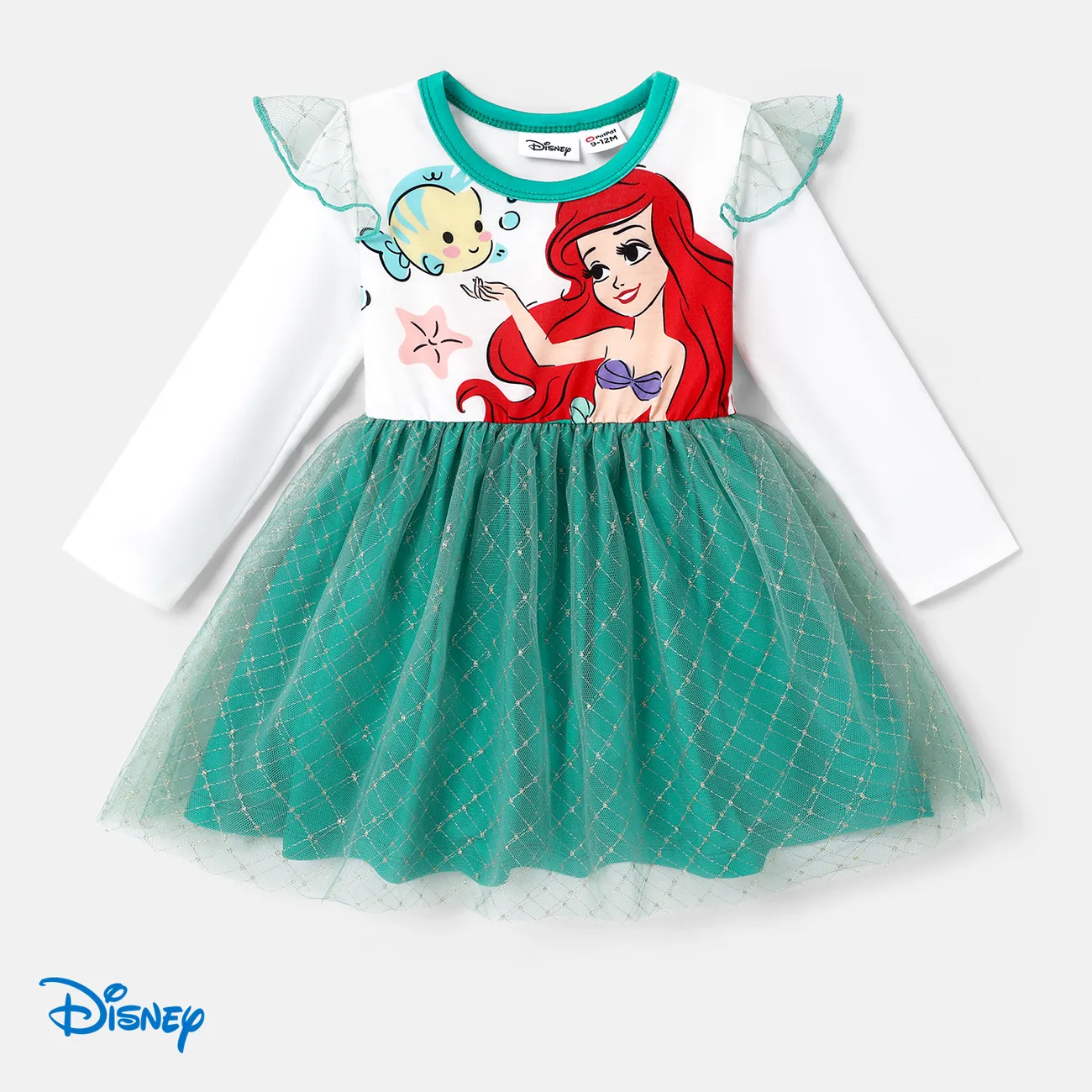 Disney Princess Baby/Toddler Girl Character Print Long-sleeve Mesh Overlay Dress  White big image 1