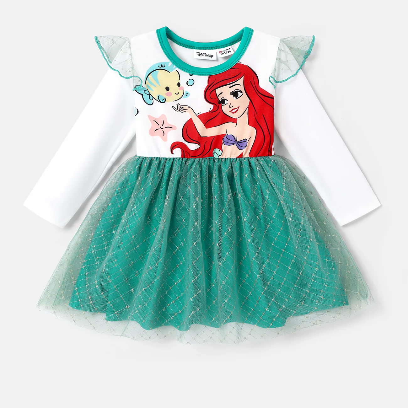迪士尼嬰兒/幼兒女孩角色印花長袖網眼覆蓋連衣裙 白色 big image 1