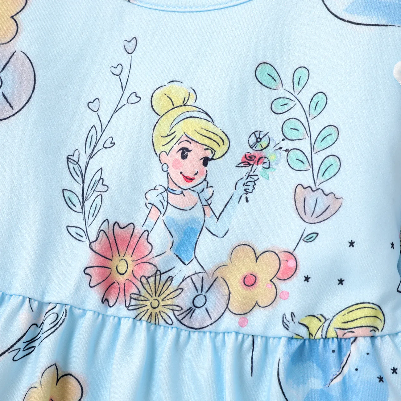 Disney Princess Baby Girl Floral & Character Print Ruffled Long-sleeve Dress  Blue big image 1