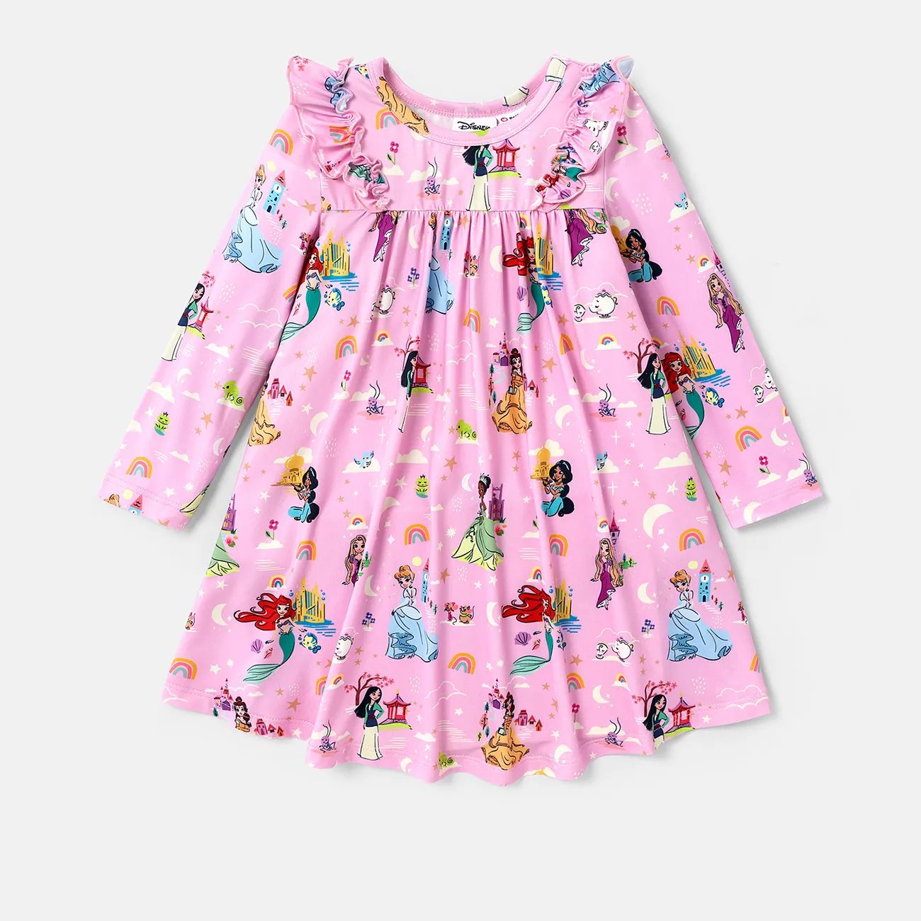 Disney Princess Toddler Girl Character Print Long-sleeve Dress  Pink big image 1