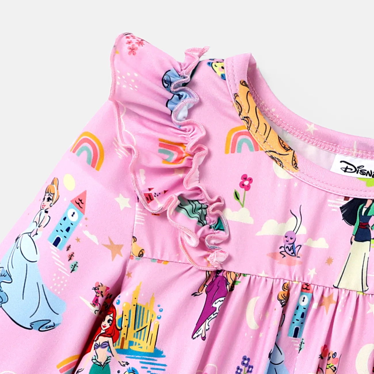 Disney Princess Toddler Girl Character Print Long-sleeve Dress  Pink big image 1