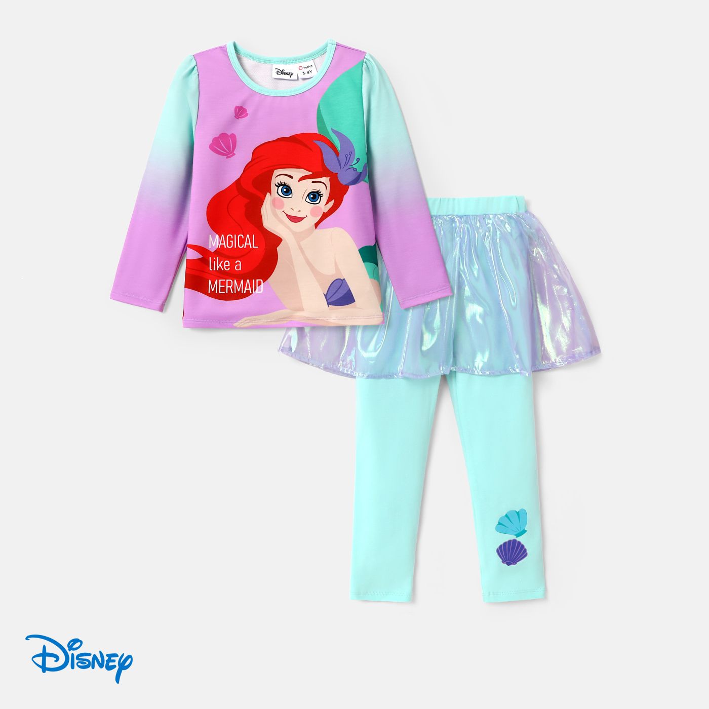 

Disney Princess Toddler Girl 2pcs Character Print Long-sleeve Pullover and Mesh Overlay 2 In 1 Legging Set