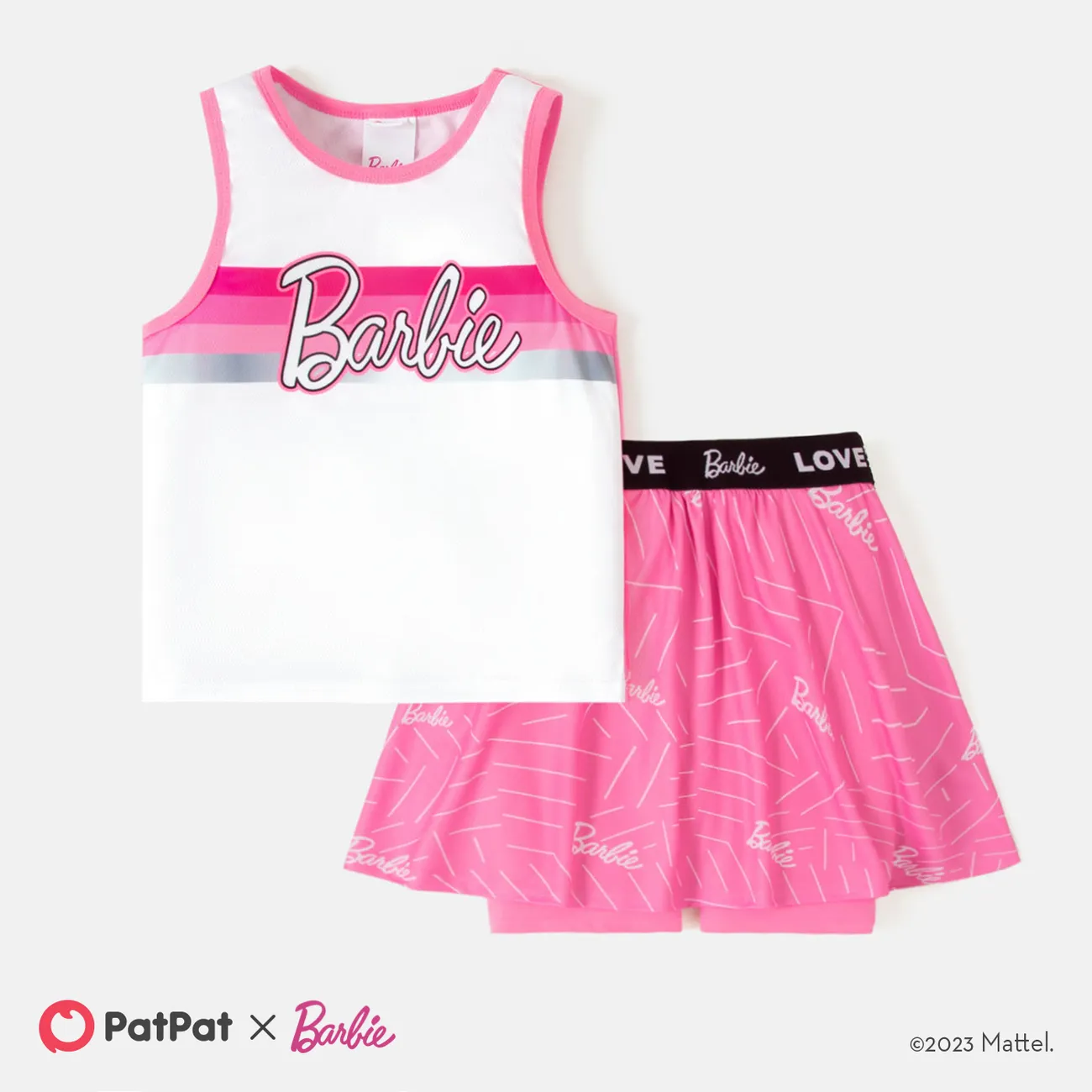 Barbie Toddler/Kid Girl 2pcs Letter Print Tank Top and Skort Set PinkyWhite big image 1