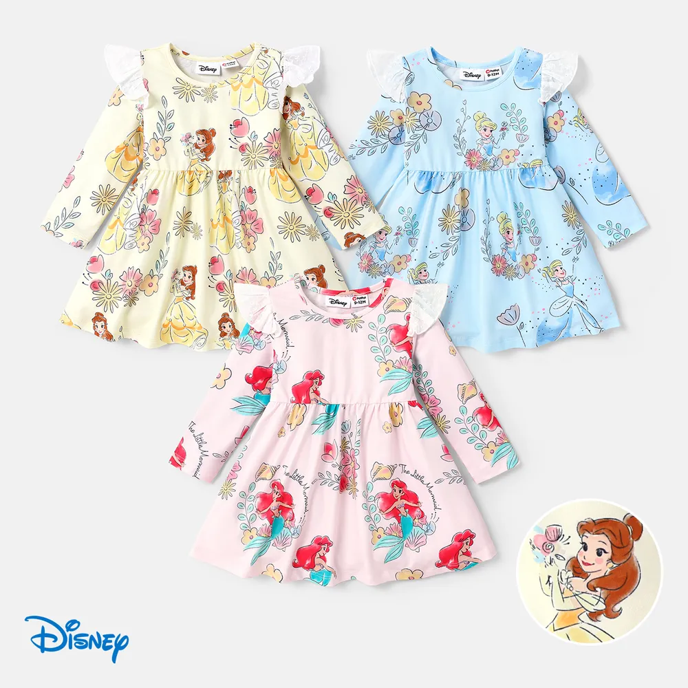 Disney Princess Baby Girl Floral & Character Print Ruffled Long-sleeve Dress   big image 6
