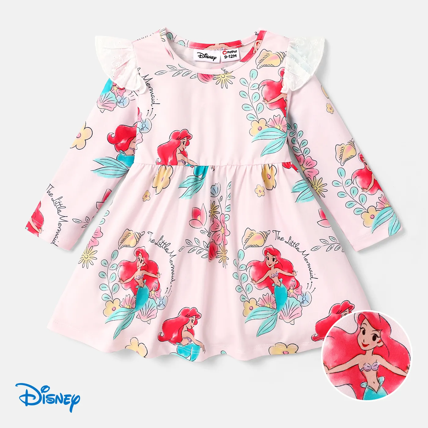Disney Princess Baby Girl Floral & Character Print Ruffled Long-sleeve Dress  Pink