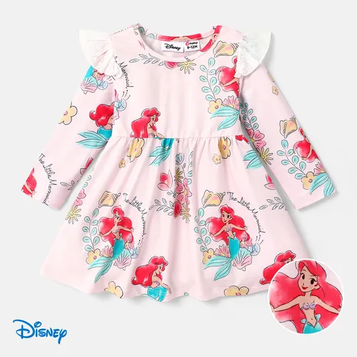 Disney Princess Baby Girl Floral & Character Print Ruffled Long-sleeve Dress 