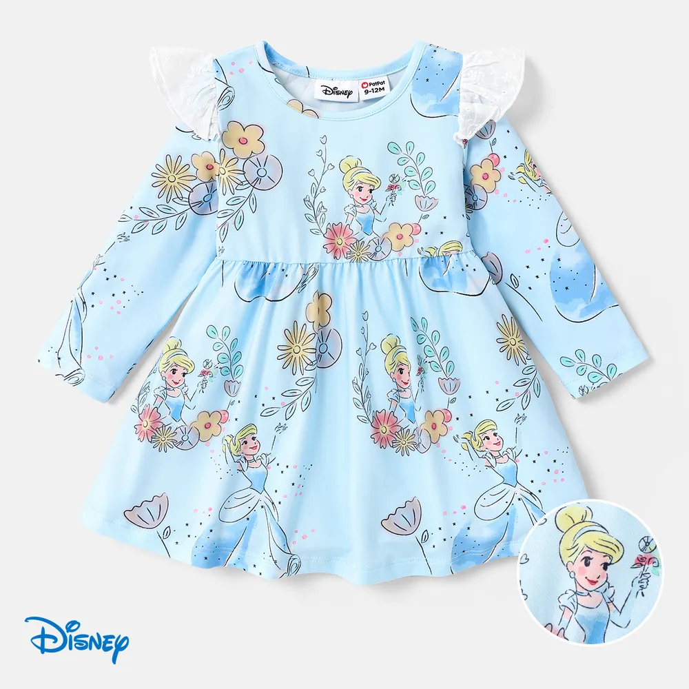Disney Princess Baby Girl Floral & Character Print Ruffled Long-sleeve Dress   big image 1