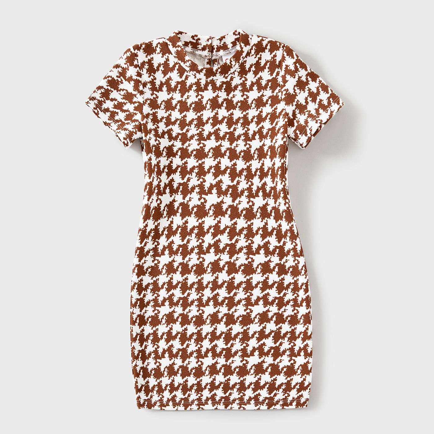 Family Matching Allover Houndstooth Print Round Neck Dresses And Short Sleeve Shirts Sets