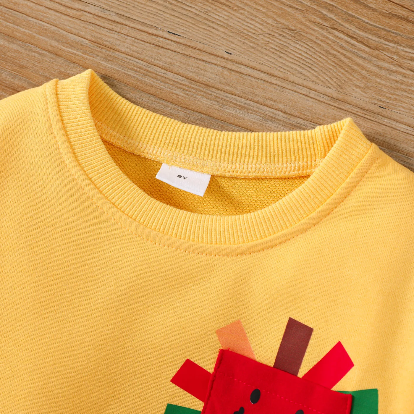 2pcs Toddler Boy Patch Pocket Pullover Sweatshirt and Jeans Set  Yellow image 3