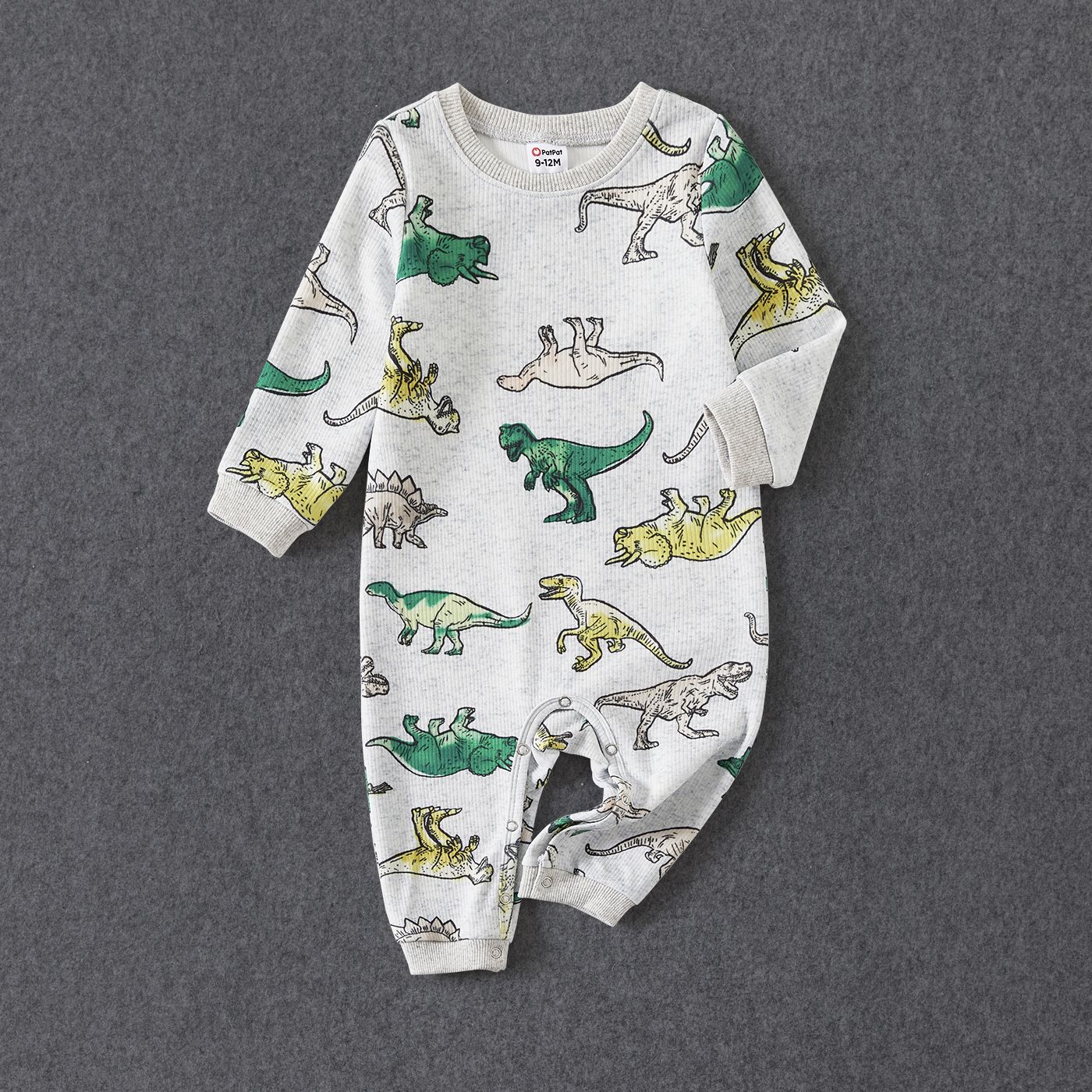 Family Matching Long Sleeved Dinosaur-Print Cotton Tops