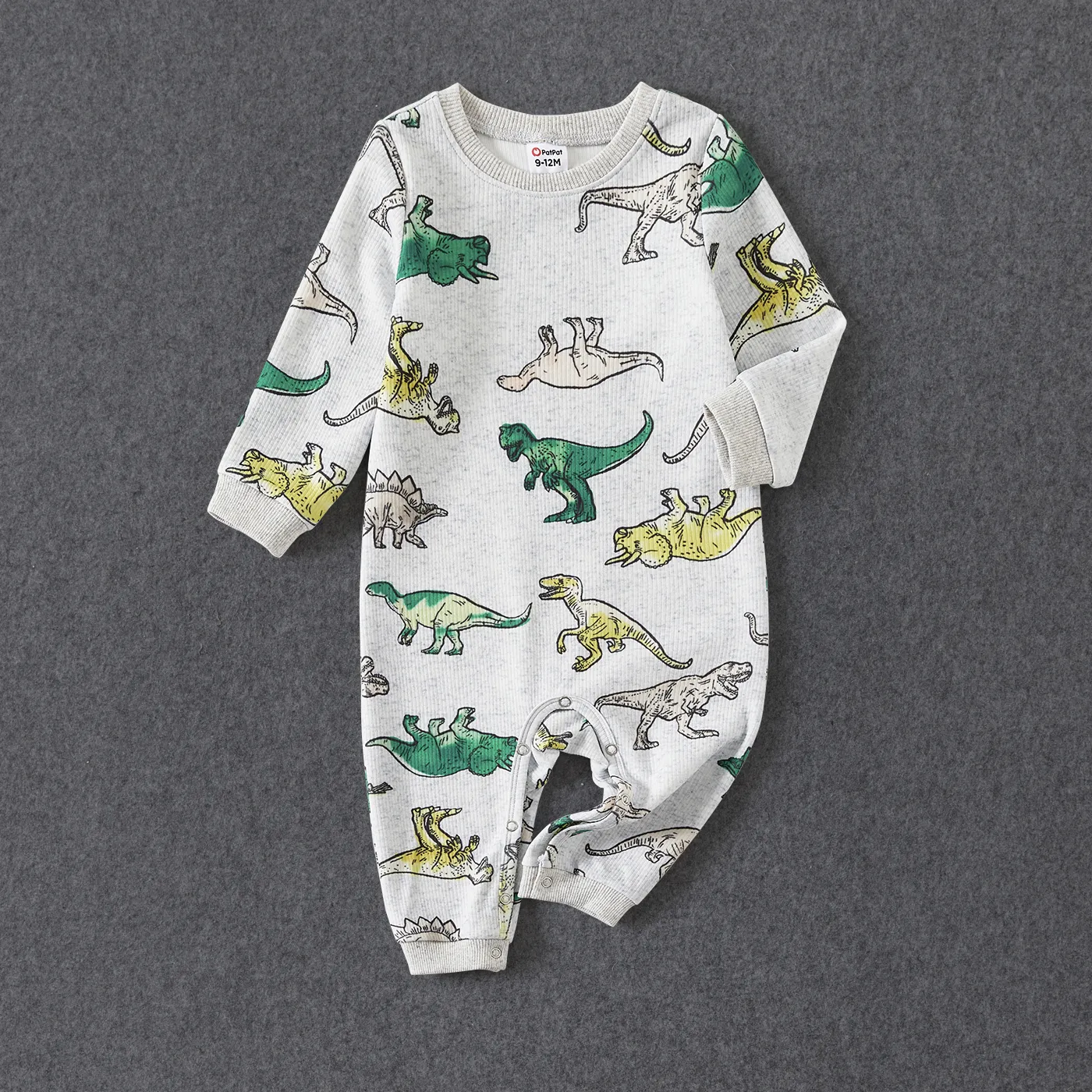 Family Matching Long Sleeved Dinosaur-Print Cotton Tops
  big image 1