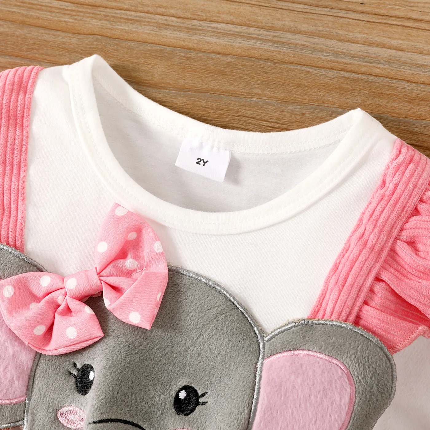 2pcs Toddler Girl 95% Cotton Elephant Graphic Ribbed Long-sleeve Dress and Headband Set Pink image 3