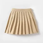 Kid Girl School Uniform Plaid / Solid Pleated Skort Khaki