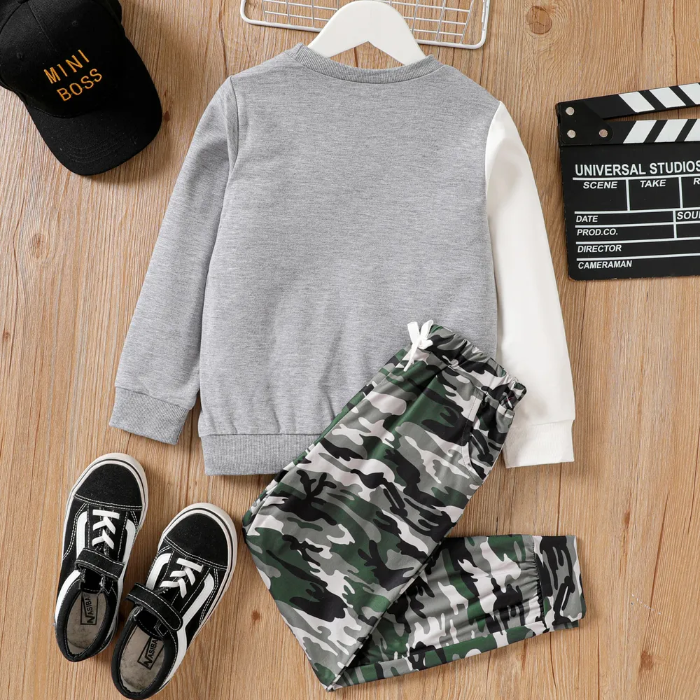 2pcs Kid Boy Camouflage Long-sleeve Sweatshirt and Pants Set big image 2