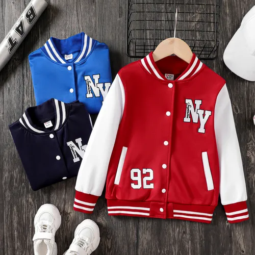 Kid Boy/Girl Letters Embroidery Buttons Front Long-sleeve Varsity Jacket
