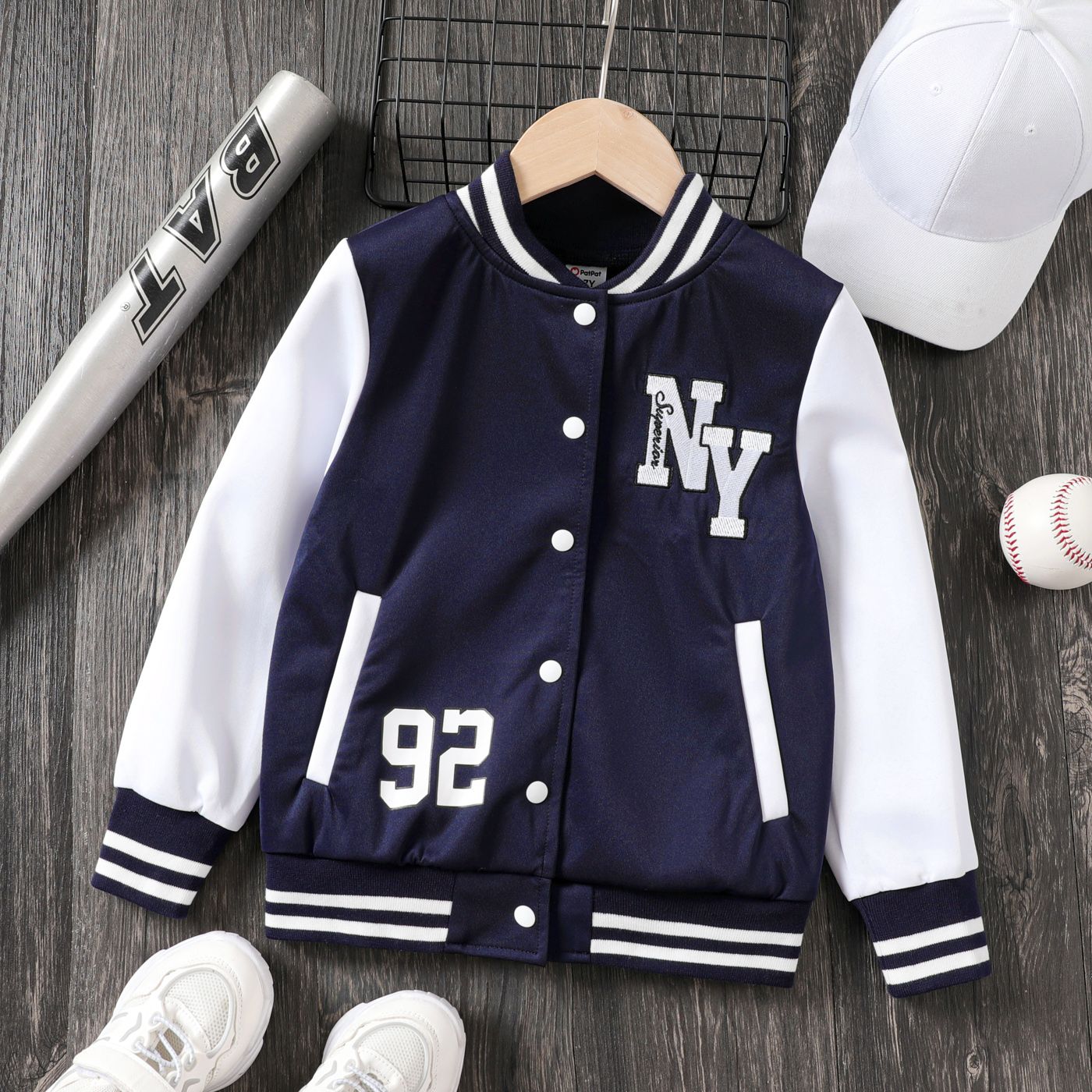 

Kid Boy/Girl Letters Embroidery Buttons Front Long-sleeve Varsity Jacket
