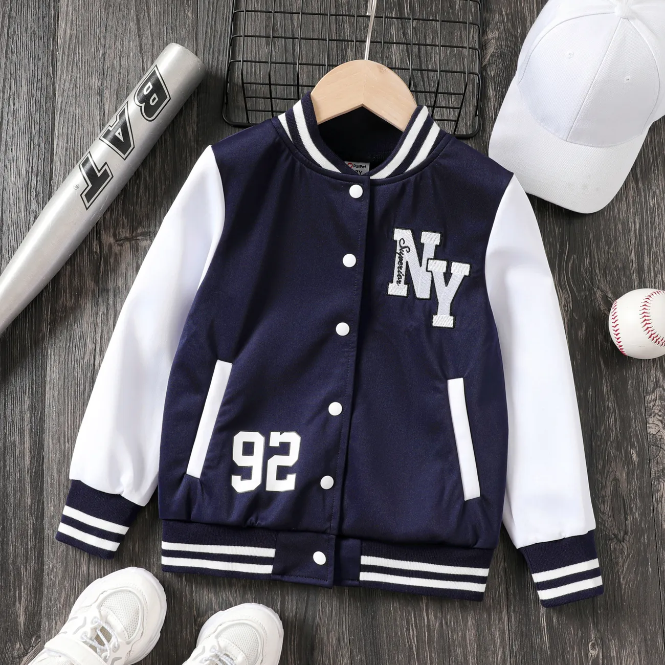 2pcs, Chaqueta De Béisbol Con Patrón De Letras HANDSOME Con Bloque