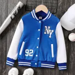 Kid Boy/Girl Letters Embroidery Buttons Front Long-sleeve Varsity Jacket Blue
