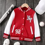 Kid Boy/Girl Letters Embroidery Buttons Front Long-sleeve Varsity Jacket Red