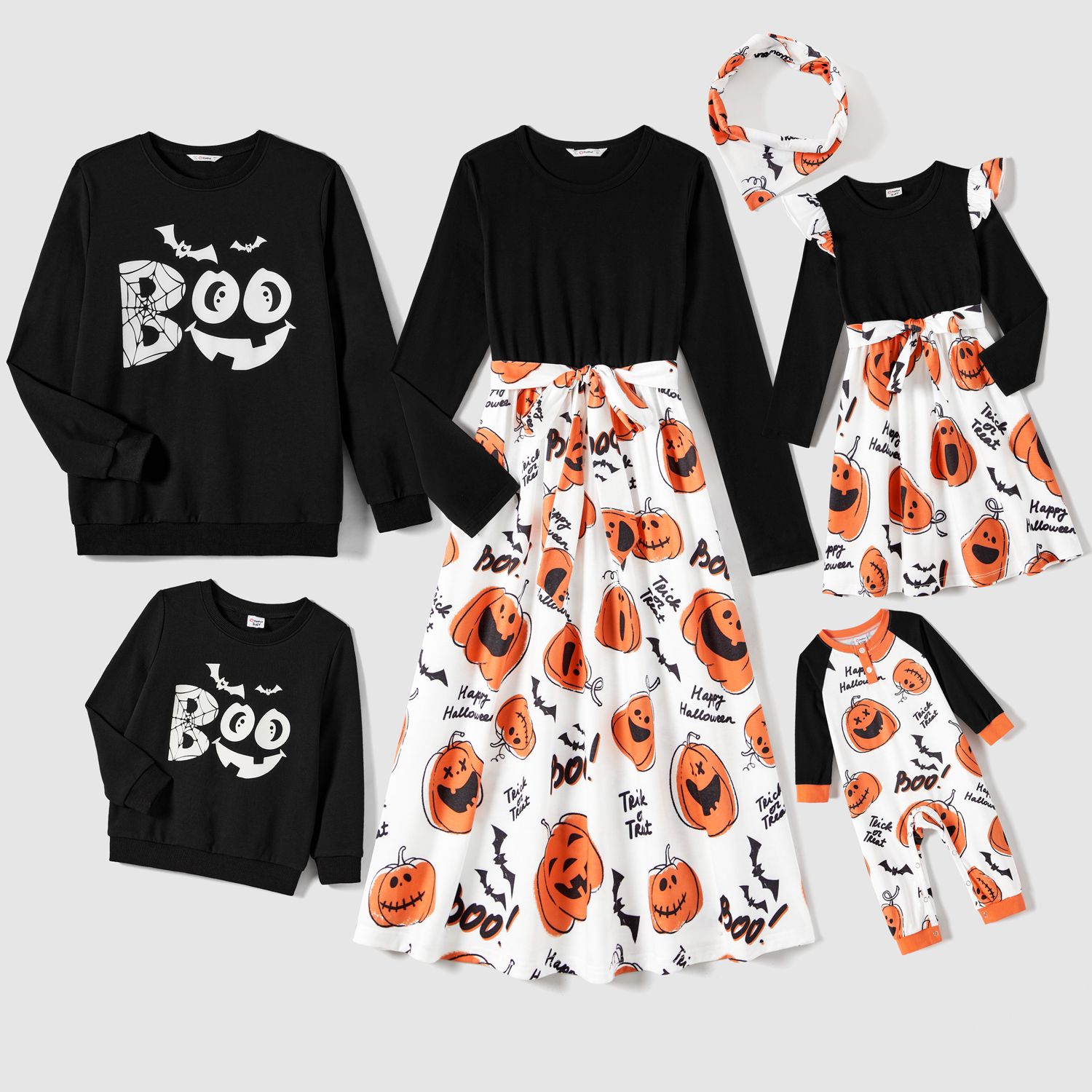 

Halloween Glow In The Dark BOO and bat Print Long-sleeve Pullover Sweatshirts