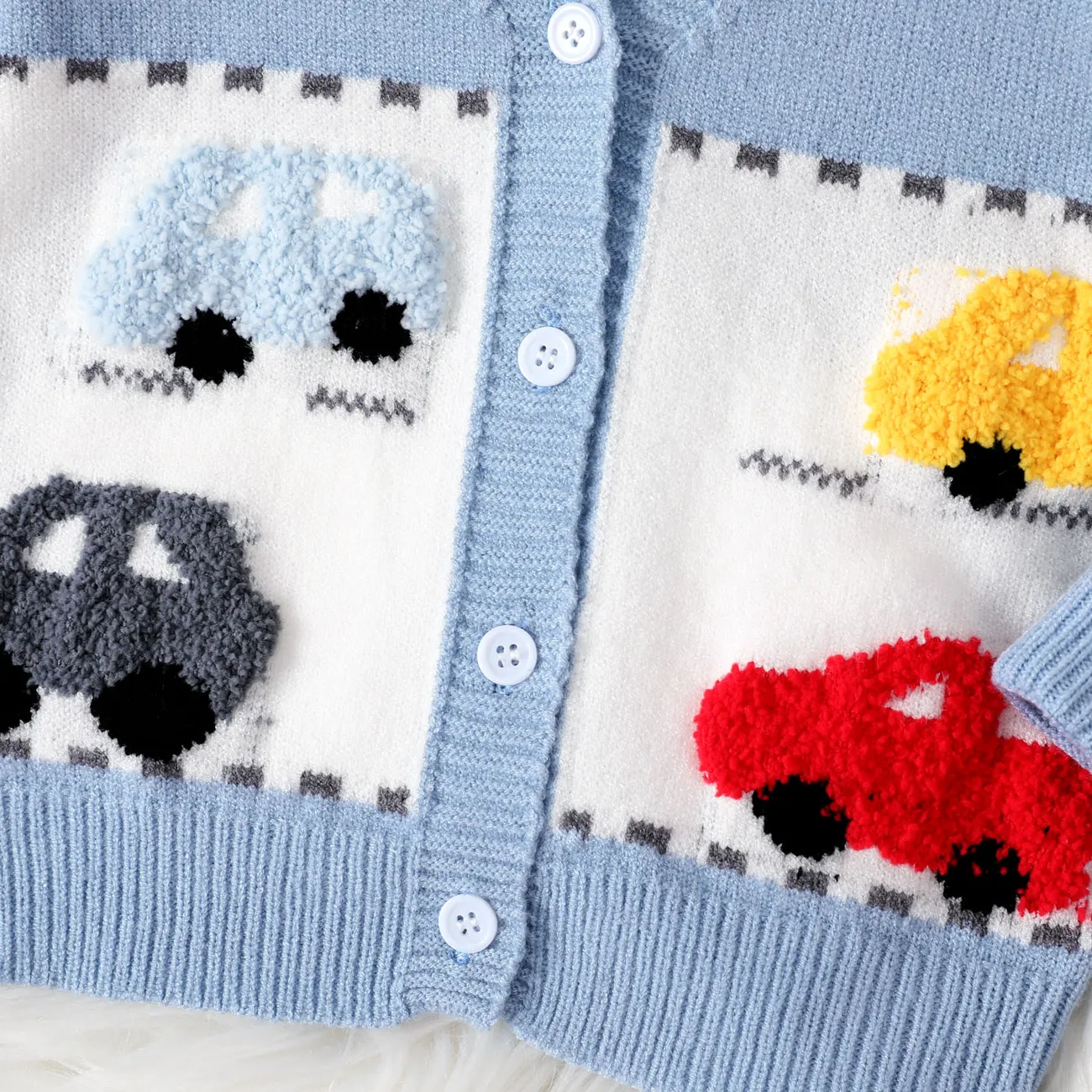 Toddler Girl/Boy Vehicle Pattern Button Up Sweater  Blue big image 1