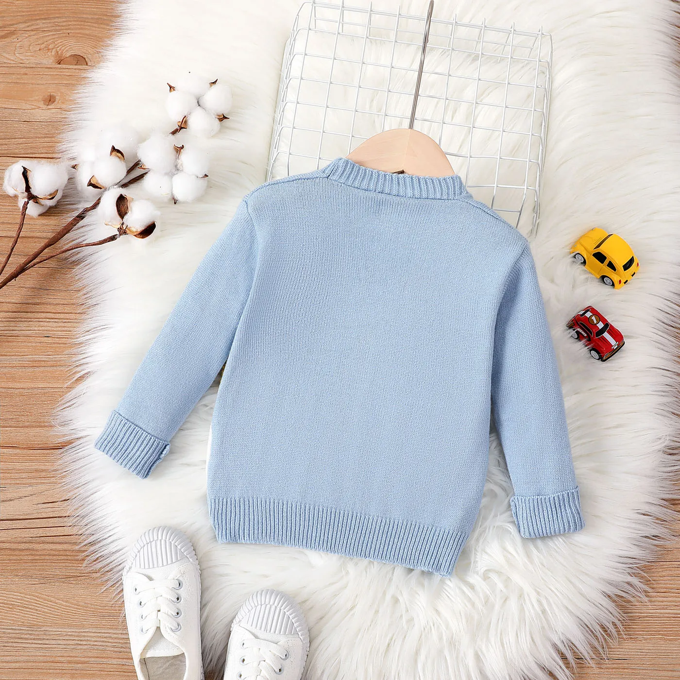 Toddler Girl/Boy Vehicle Pattern Button Up Sweater  Blue image 2