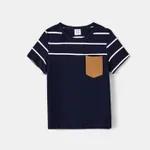 Family Matching Stripe Curved Hem Belted Henley Dresses and T-shirts Sets  image 6