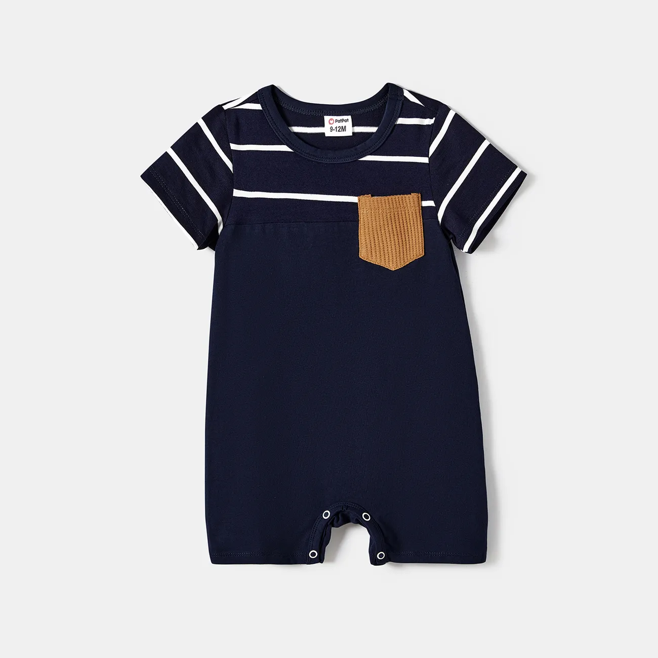 Family Matching Stripe Curved Hem Belted Henley Dresses and T-shirts Sets big image 1