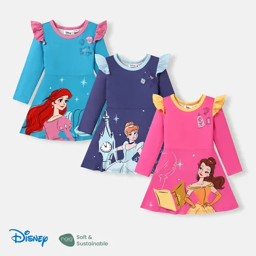 Disney Princess Toddler Girl Character Print Ruffled Long-sleeve Dress 